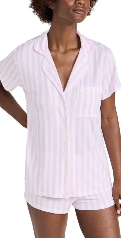 Stripe & Stare Short Pyjama Set Pale Pink Stripe
