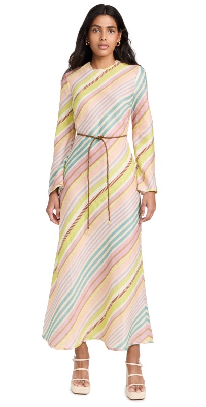 Zimmermann Halliday Bias Long Dress Multi Stripe