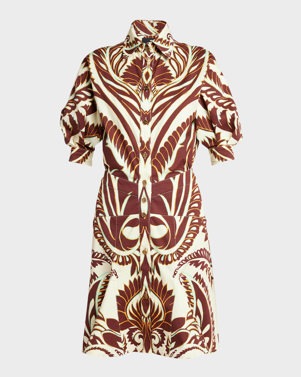 African-Print Puff-Sleeve Shirtdress