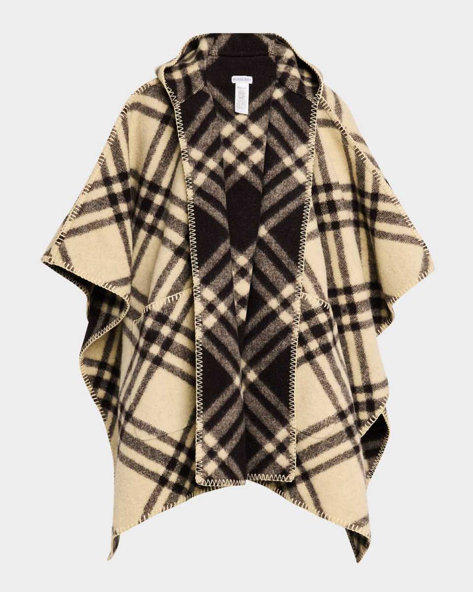 Catherine Reversible Check Hooded Cape