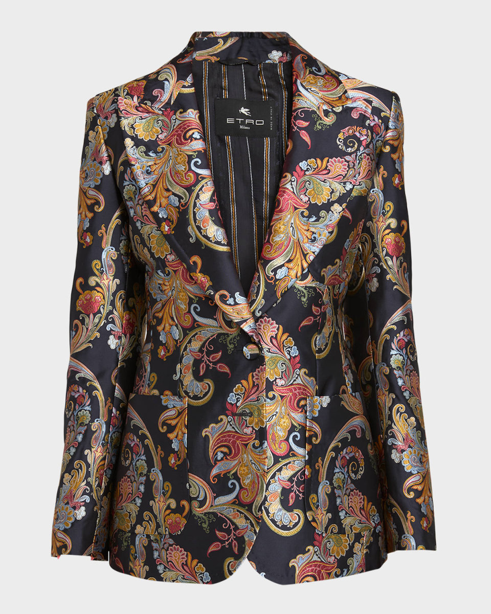 Floral Brocade Single-Breasted Blazer