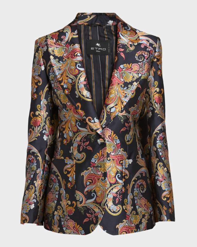 Floral Brocade Single-Breasted Blazer