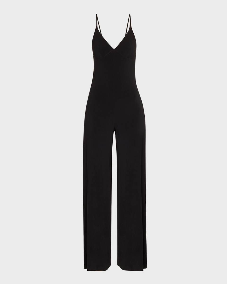 Wide-Leg Slip Jumpsuit, Black