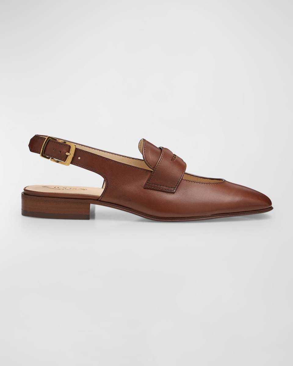 Leather Slingback Ballerina Penny Loafers