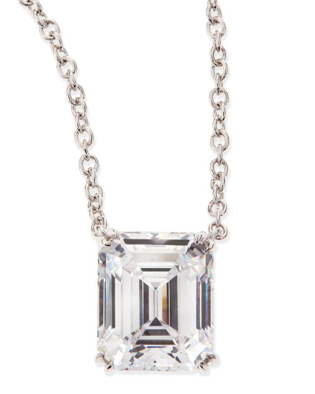 6.0 TCW Cubic Zirconia Emerald-Cut Pendant Necklace