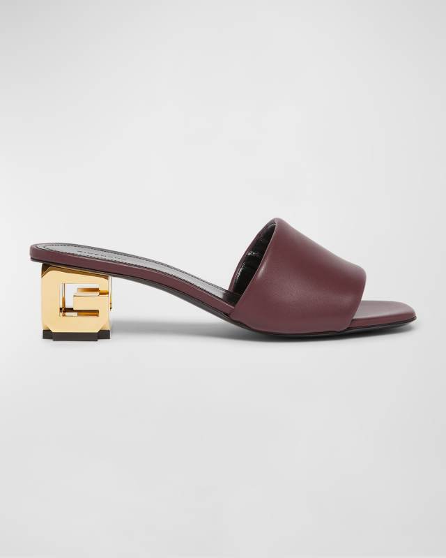 Calfskin G Cube-Heel Mule Sandals