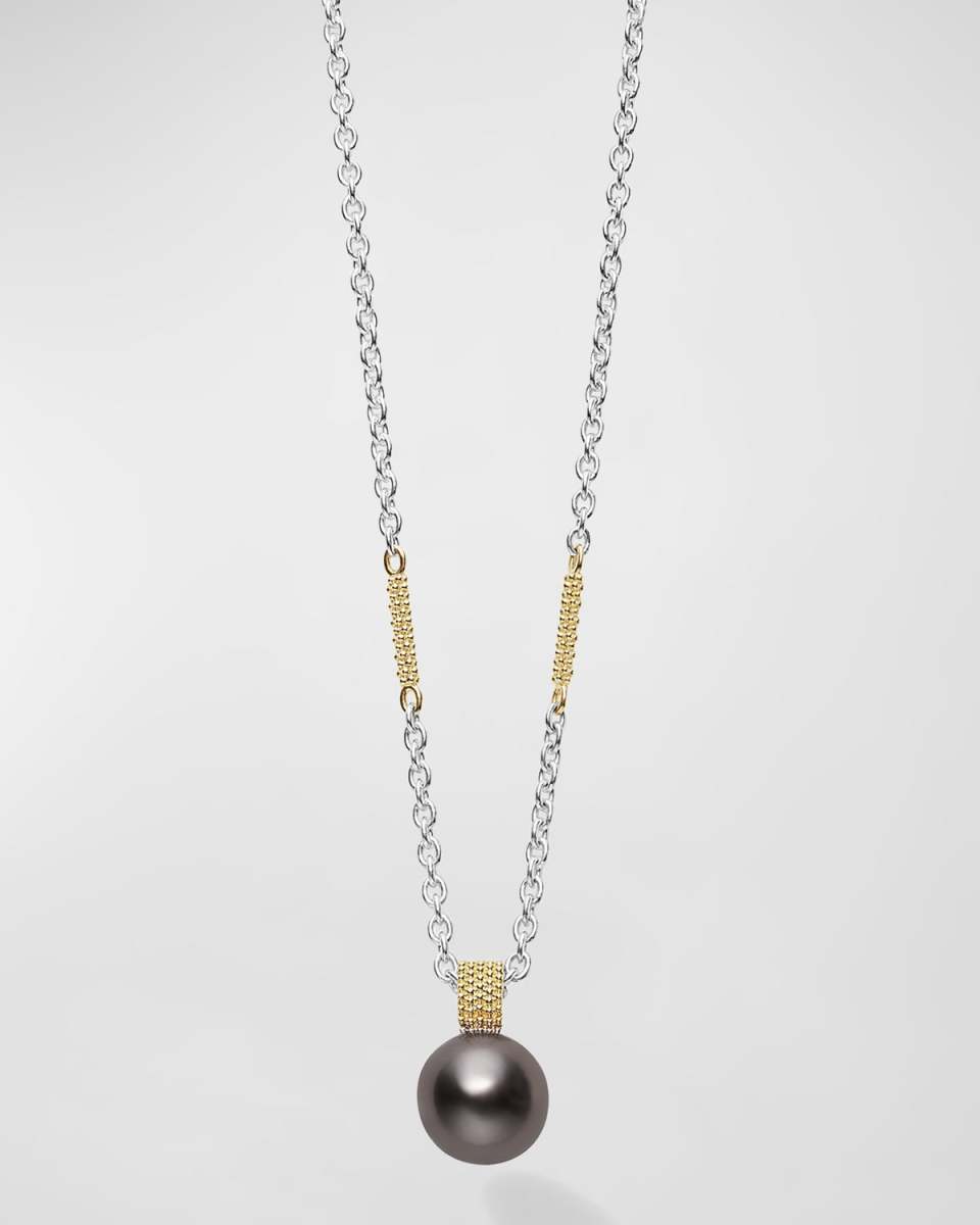 Sterling Silver and 18K Luna Black Pearl Lux Pendant Necklace