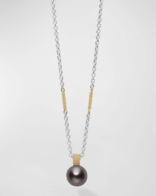 Sterling Silver and 18K Luna Black Pearl Lux Pendant Necklace