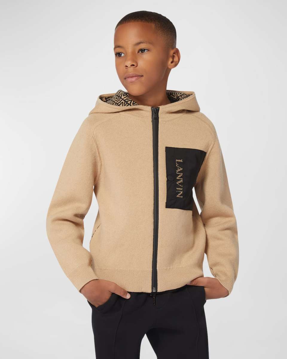 Boy's Clair Obscur Logo-Print Knitted Cardigan, Size 8-14