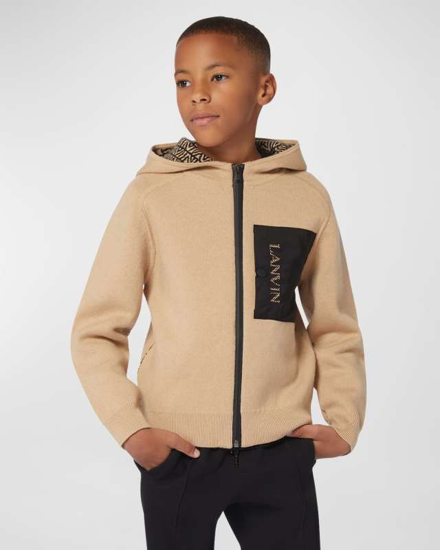 Boy's Clair Obscur Logo-Print Knitted Cardigan, Size 8-14