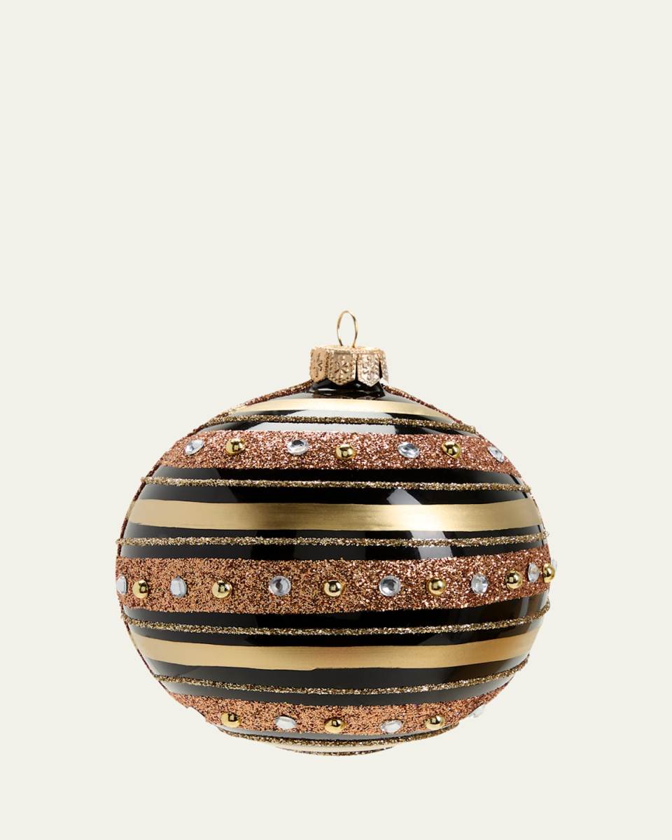 Black Gold Jeweled Striped Christmas Ornament