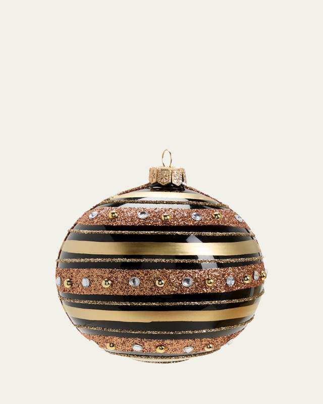 Black Gold Jeweled Striped Christmas Ornament