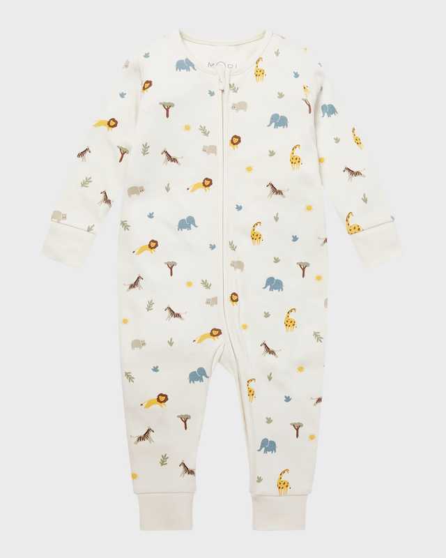 Kid's Safari-Print Zip Up Playsuit, Size 9M-24