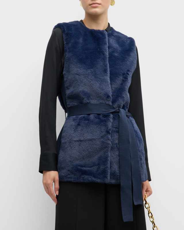 Lior Sleeveless Belted Faux Fur Sweater