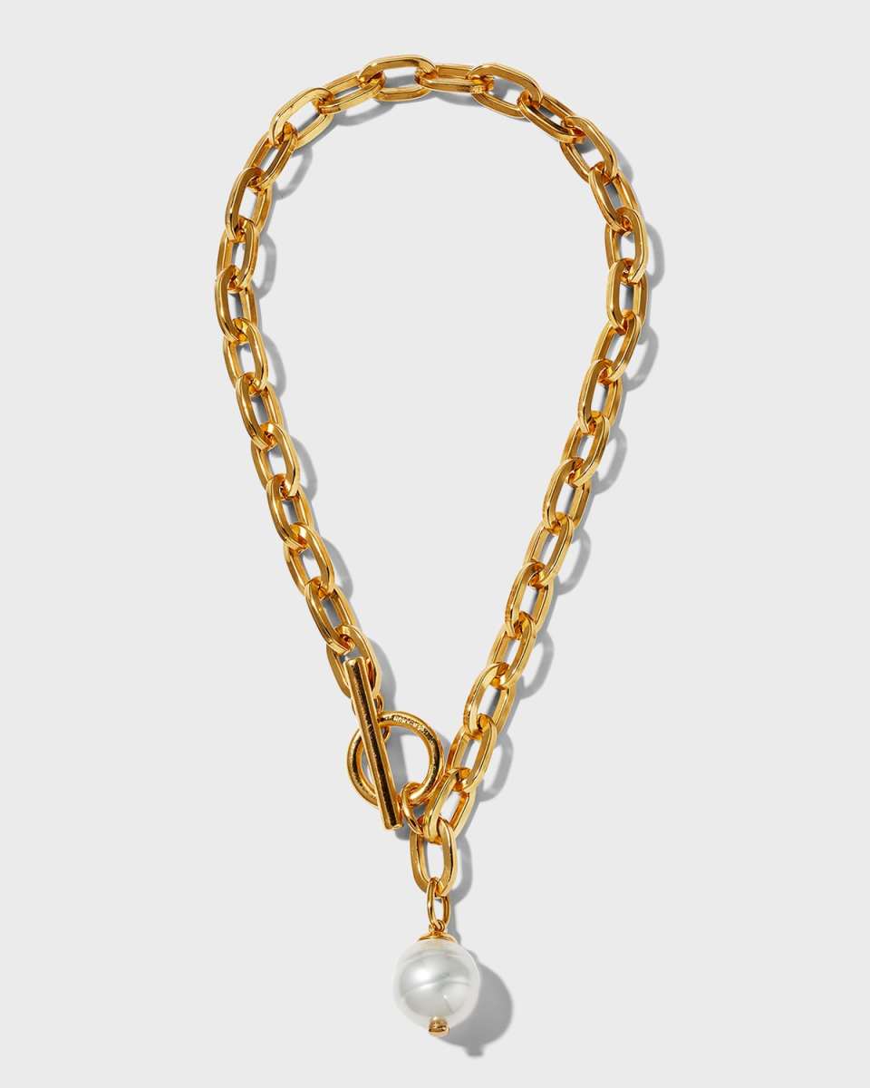 Gold Chain Toggle Necklace with Pearly Drop