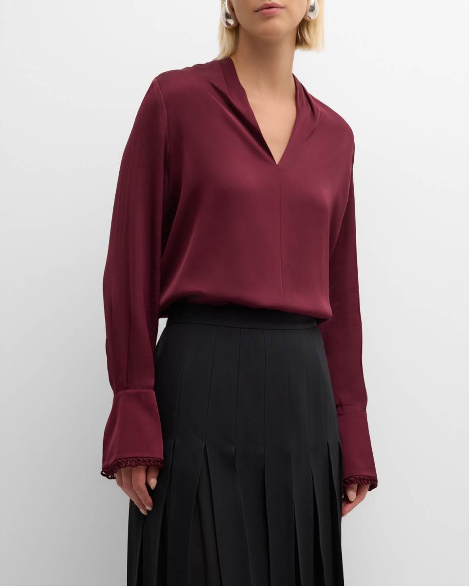 Verily Braided-Trim Silk Blouse