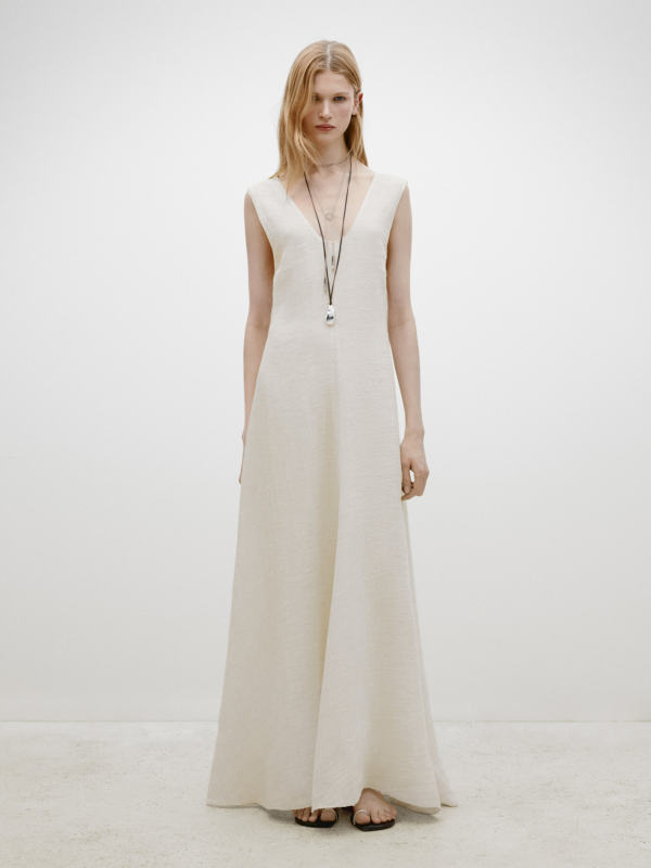 Massimo Dutti Long textured dress with V-neckline - Limited Edition