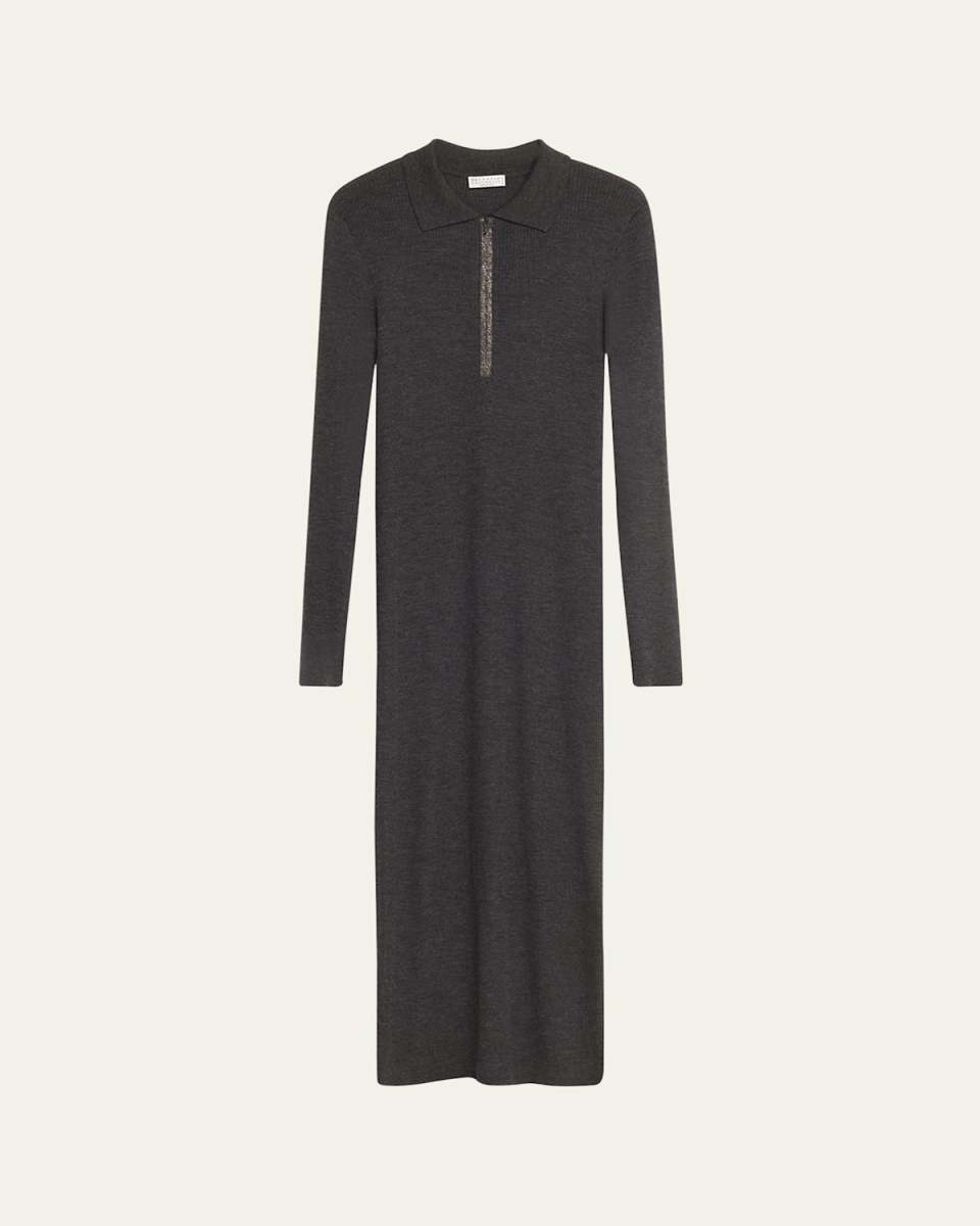 Monili Ribbed Wool Cashmere Body-Con Midi Dress