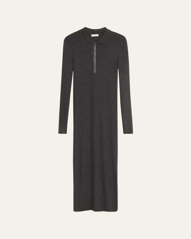 Monili Ribbed Wool Cashmere Body-Con Midi Dress