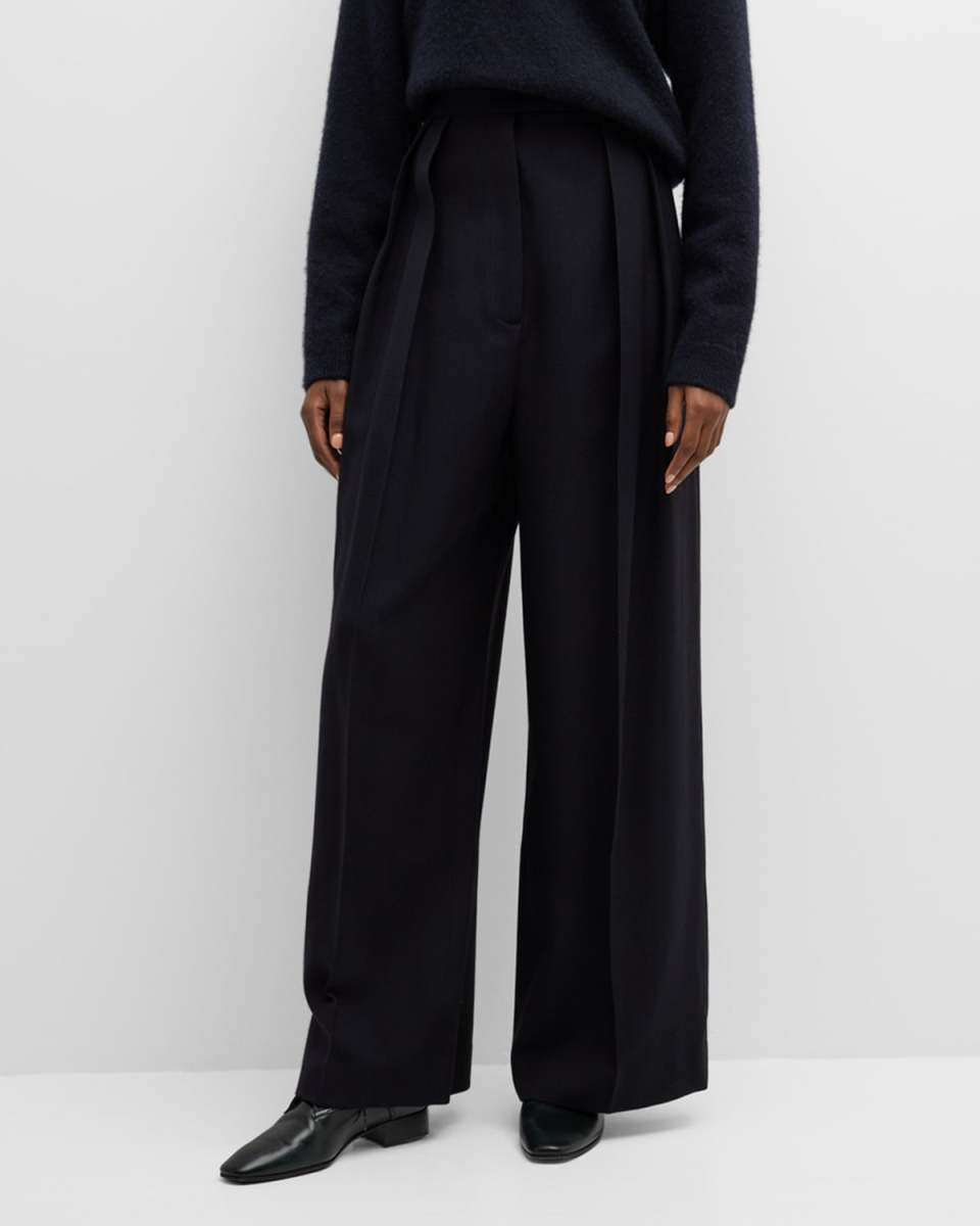 Crissi High-Rise Double-Pleated Wide-Leg Crepe Pants