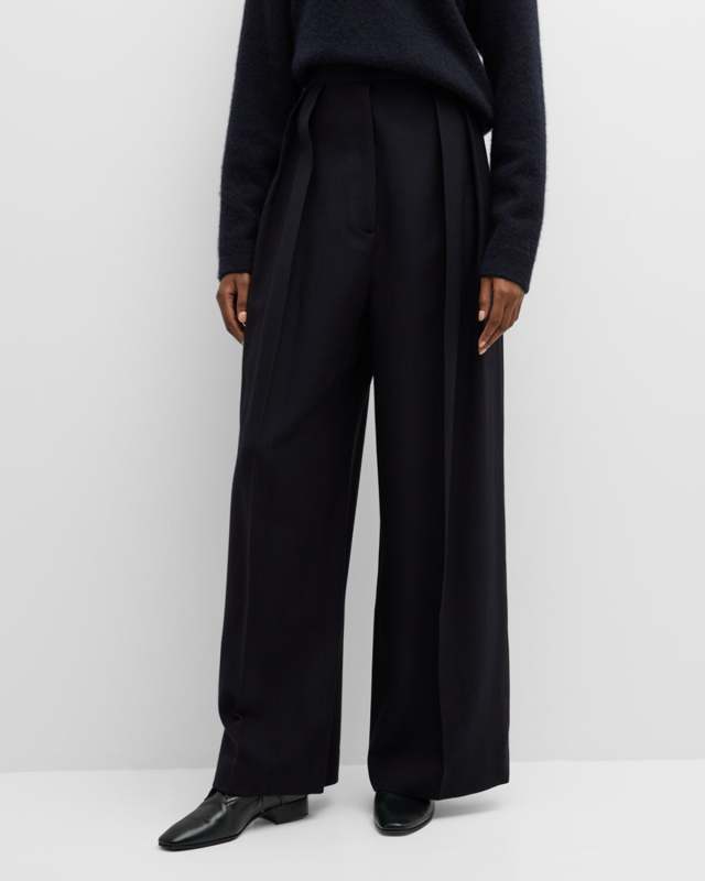 Crissi High-Rise Double-Pleated Wide-Leg Crepe Pants