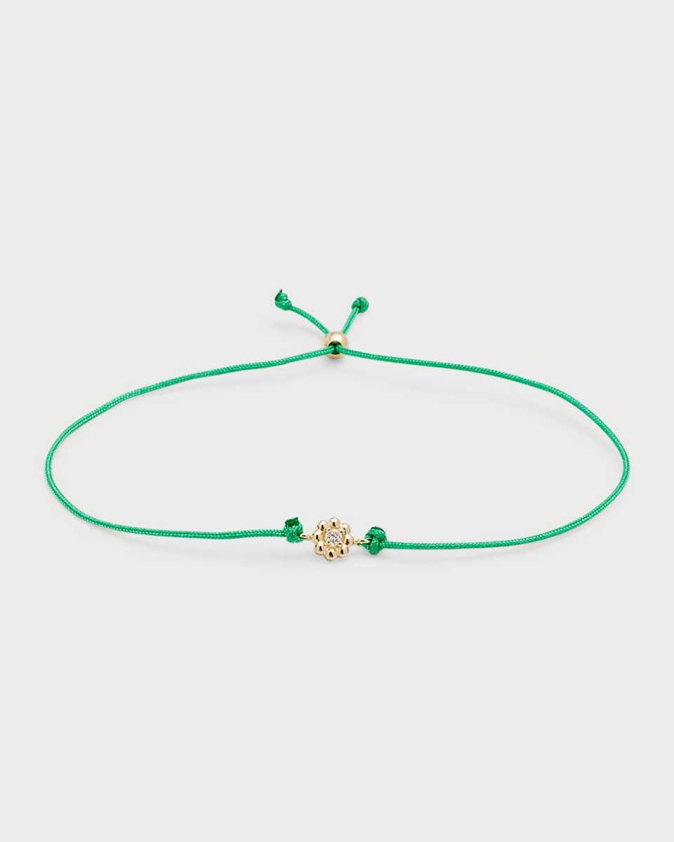 14K Gold Diamond Daisy Cord Bolo Bracelet