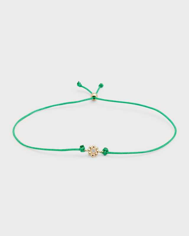 14K Gold Diamond Daisy Cord Bolo Bracelet