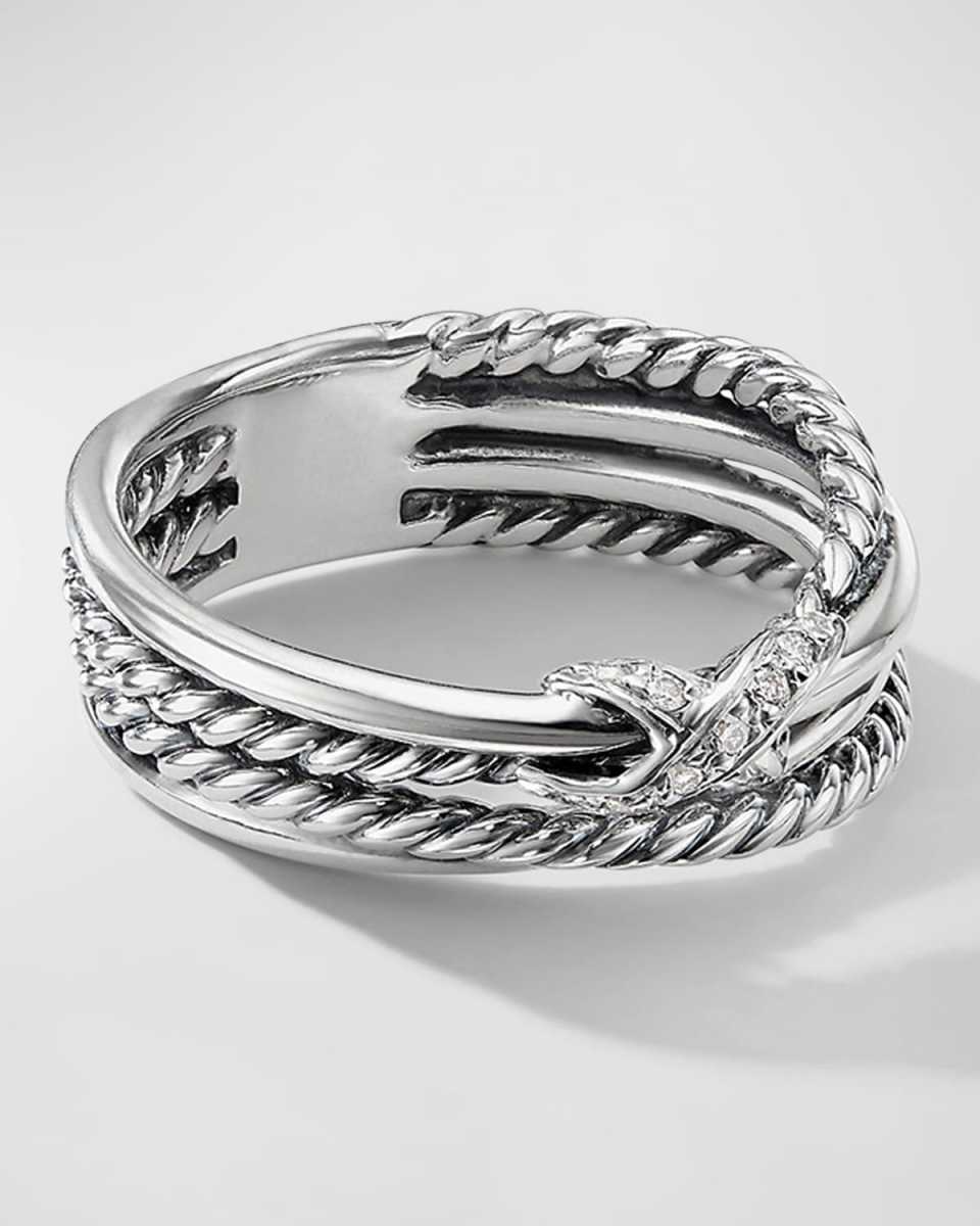 X Crossover Band Ring with Diamonds in Silver, 6mm