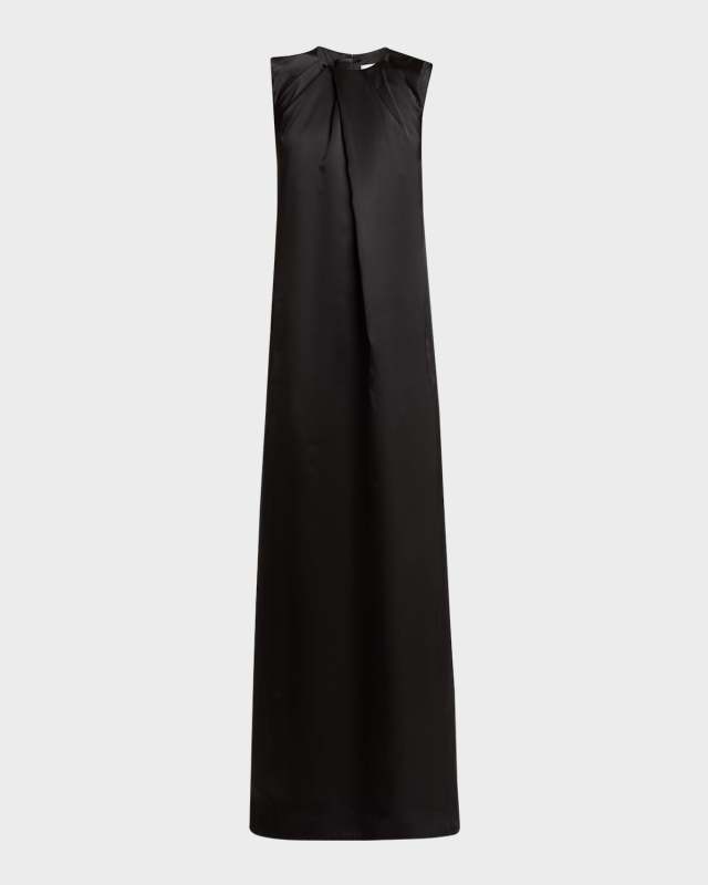 Gathered Sleeveless Satin Maxi Dress