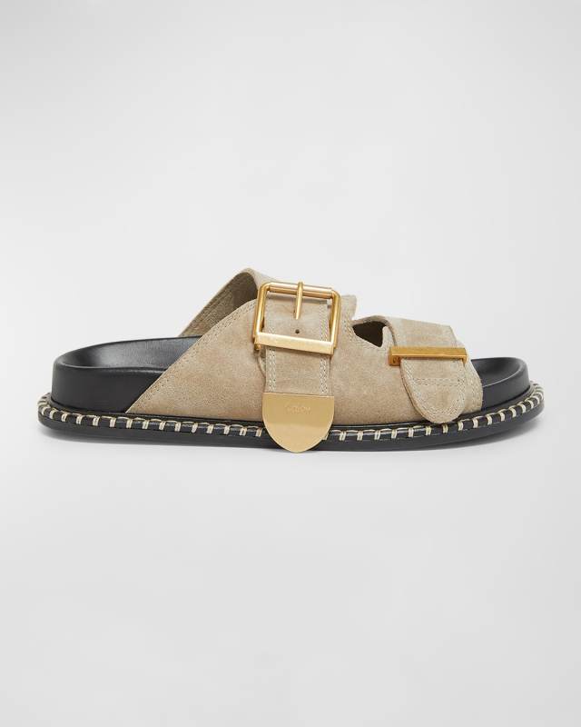 Rebecca Suede Dual-Buckle Slide Sandals