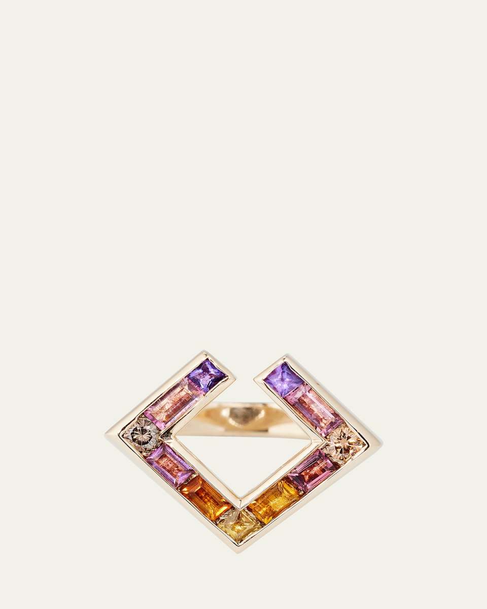 14k Gold Open Square Multi-Stone Ring