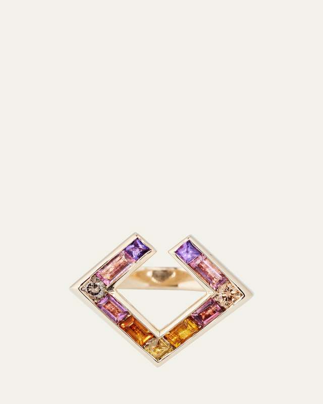 14k Gold Open Square Multi-Stone Ring