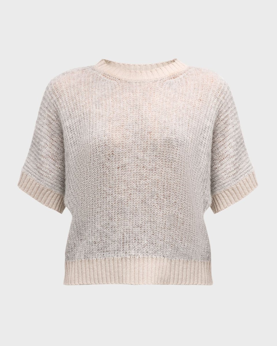 Crewneck Open-Stitch Tricot Sweater