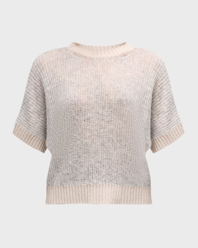 Crewneck Open-Stitch Tricot Sweater