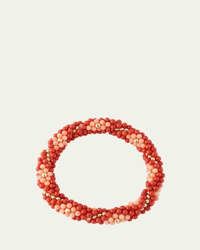 14K Yellow Gold and Coral Bead Bracelet