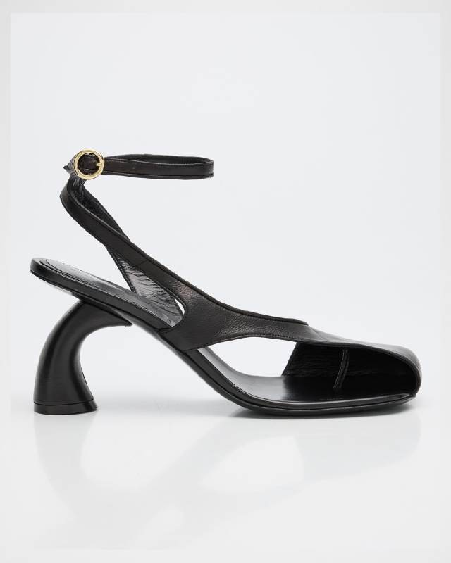 Asymmetrical Leather Ankle-Strap Sandals