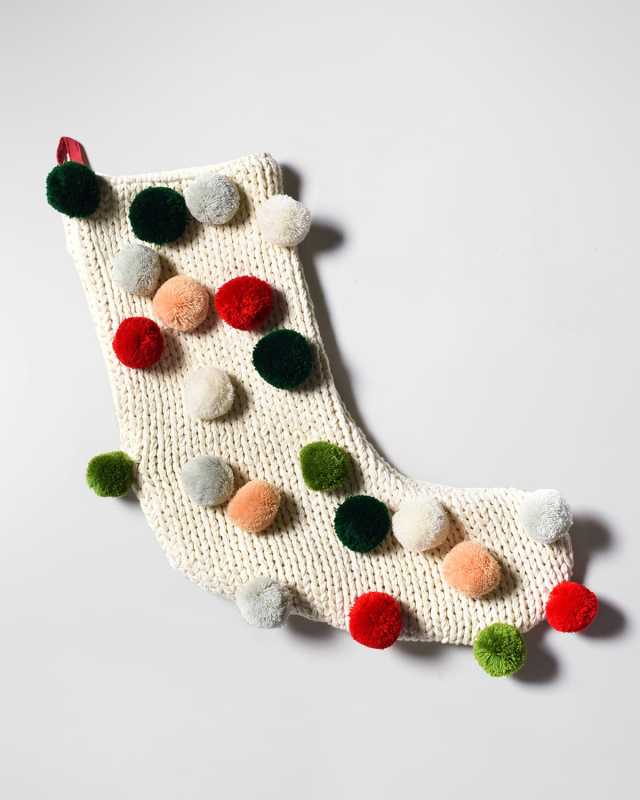 Knit Stocking with Pompoms