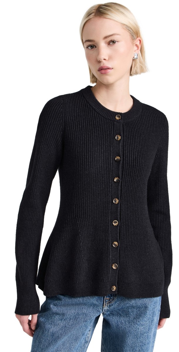 La Ligne Ribbed Flare Cardigan Navy