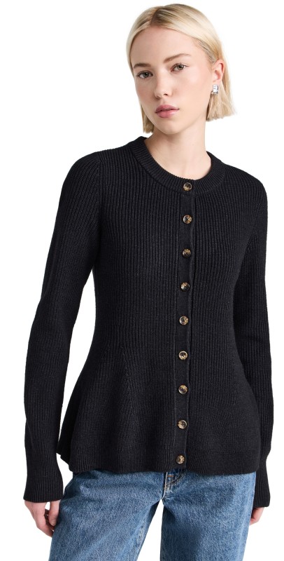 La Ligne Ribbed Flare Cardigan Navy