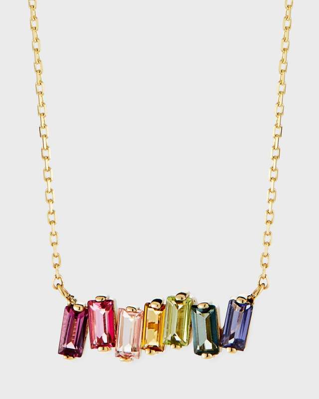 14K Yellow Gold Rainbow Bar Necklace
