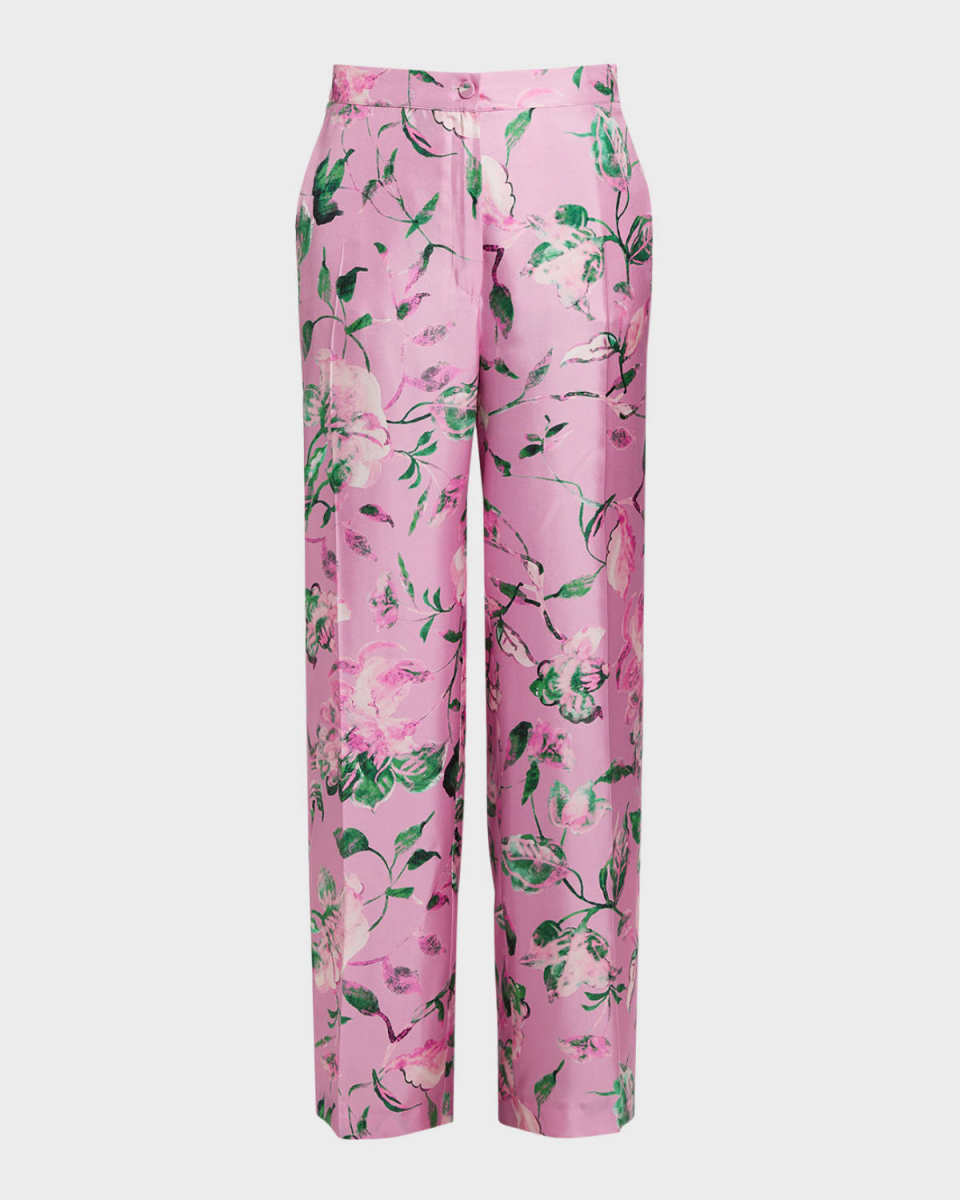 Plus Size Maremma Floral-Print Silk Pants