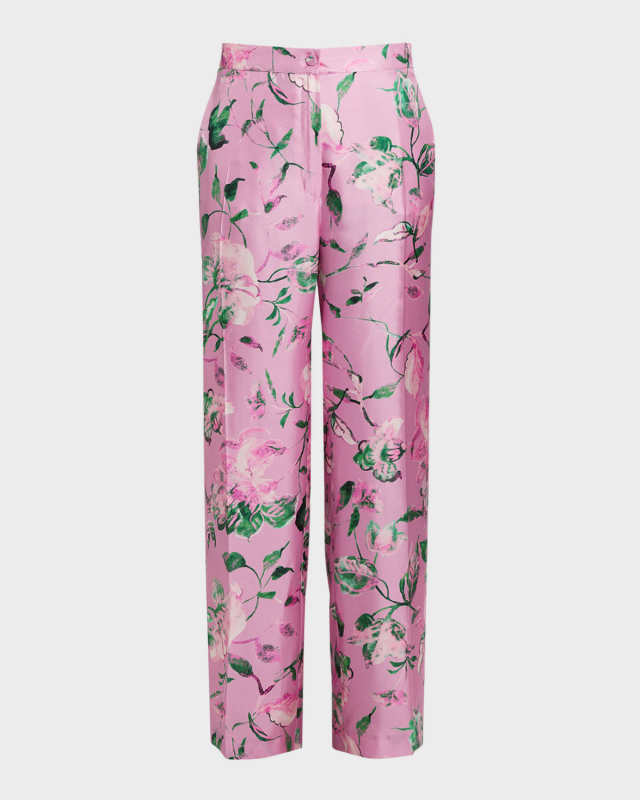 Plus Size Maremma Floral-Print Silk Pants