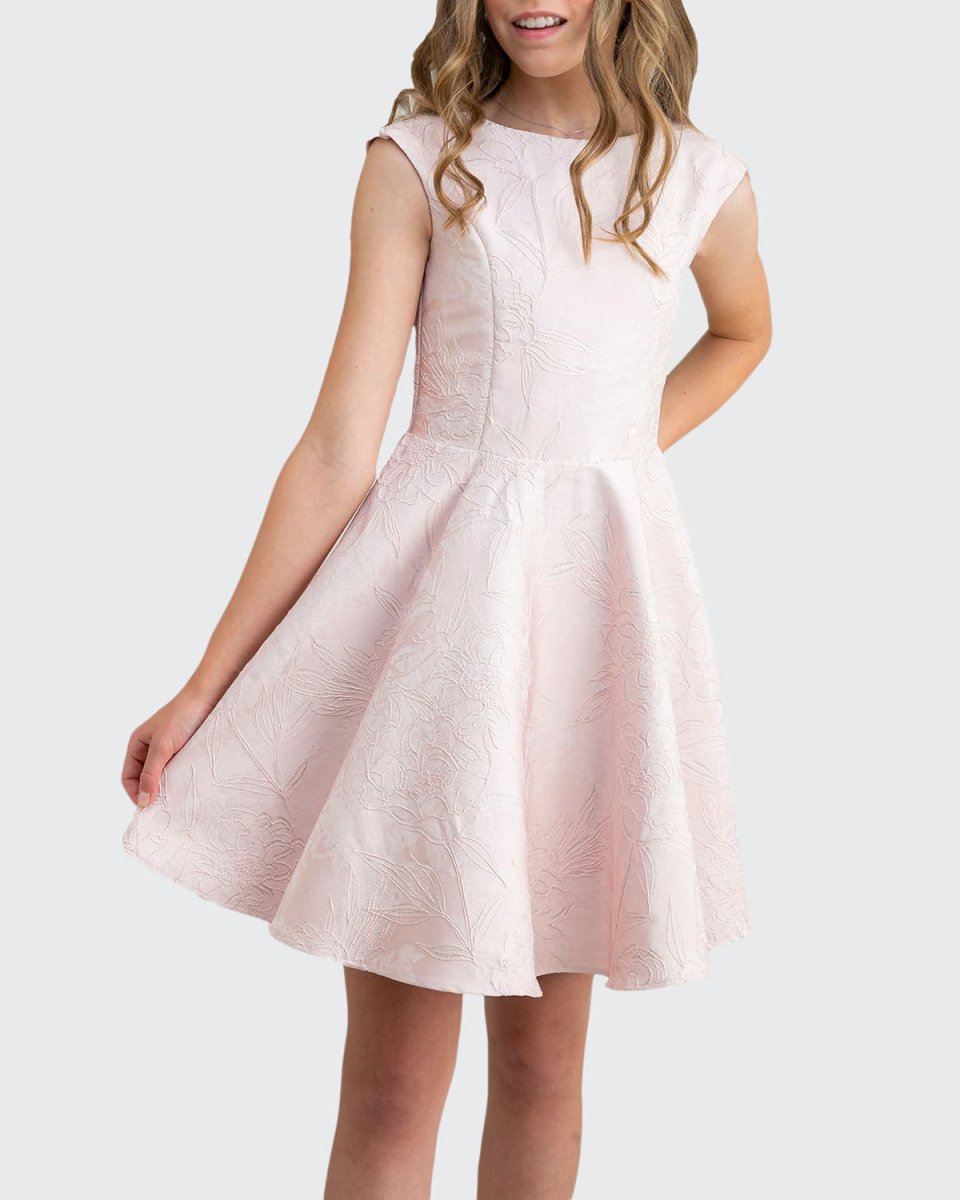 Girl's Floral Embroidered Cap-Sleeve Dress, Size 7-16