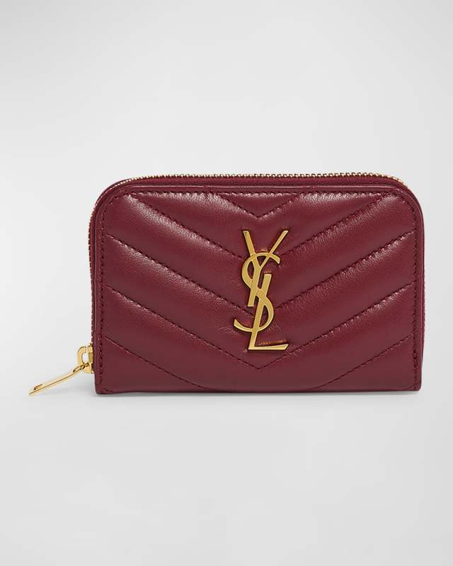 YSL Zip Card Holder in Quilted Leather