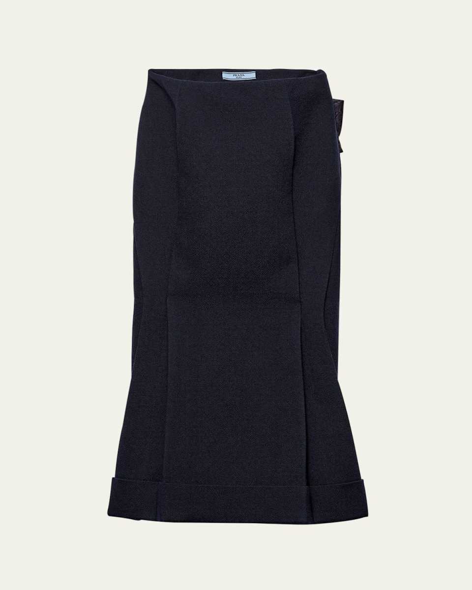 Jacquard Bow High-Low Midi Wool Skirt