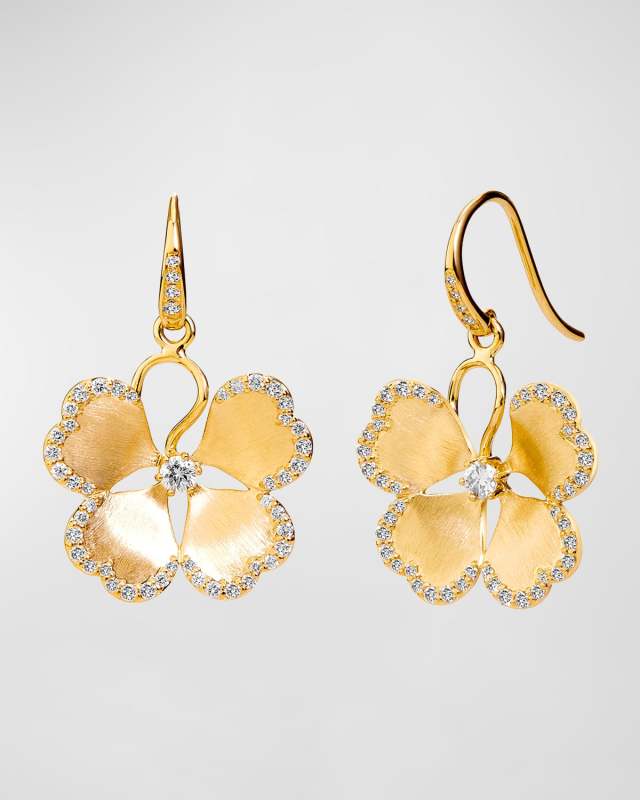 18K Yellow Gold Jardin Flower Earrings with Diamonds