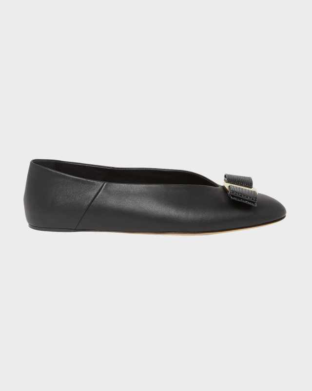 Vanna Calfskin Bow Ballerina Flats
