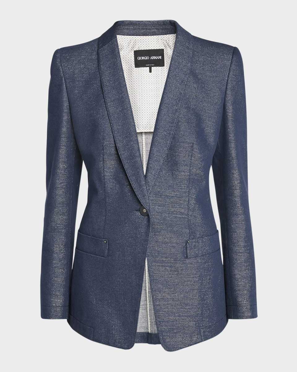 Single-Button Denim Blazer Jacket
