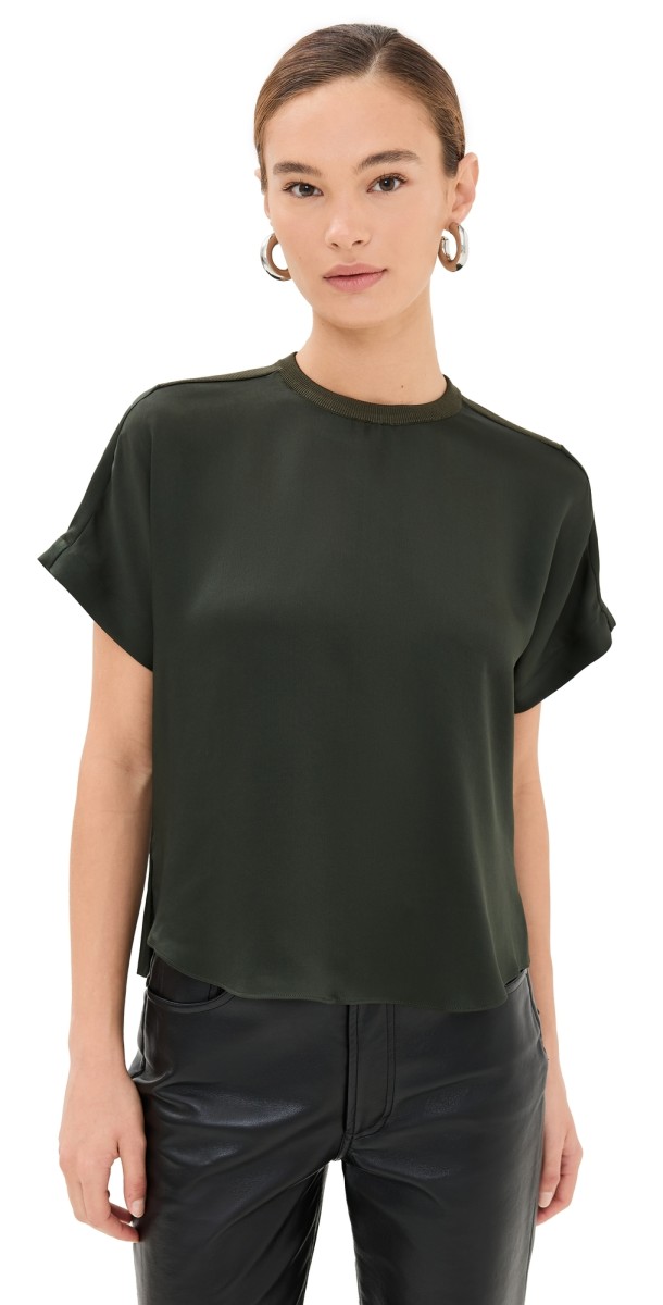 SIMKHAI Addy Knit Back T-Shirt Moss