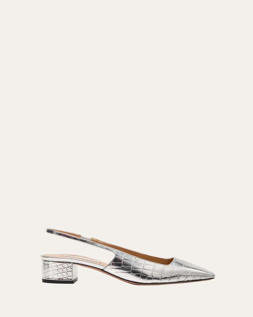 Ginza Metallic Croco Slingback Ballerina Pumps